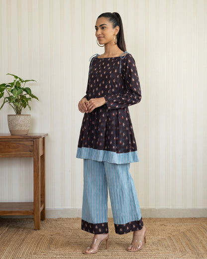 Blue Floral Block Printed Cotton Kurta & Straight Pants