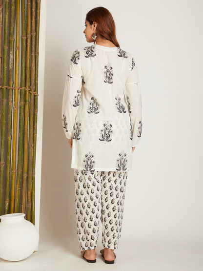 Black Block Printed Kurta with Salwar