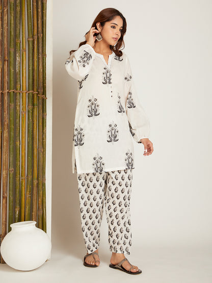 Black Block Printed Kurta with Salwar