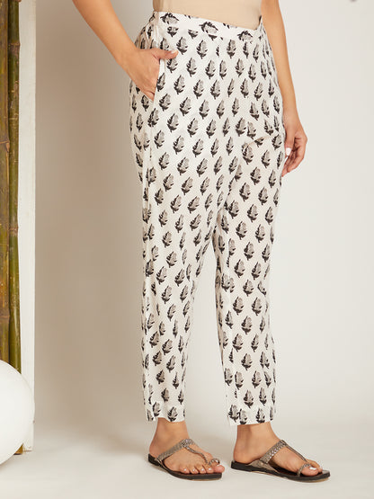Black Cotton Block Printed Pants