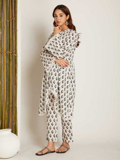Black Cotton Block Printed Pants