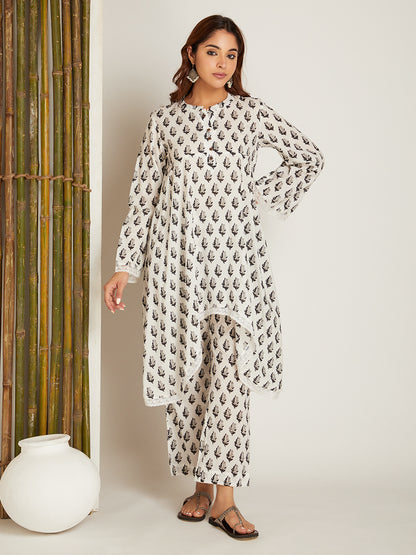 Black Cotton Block Printed Pants