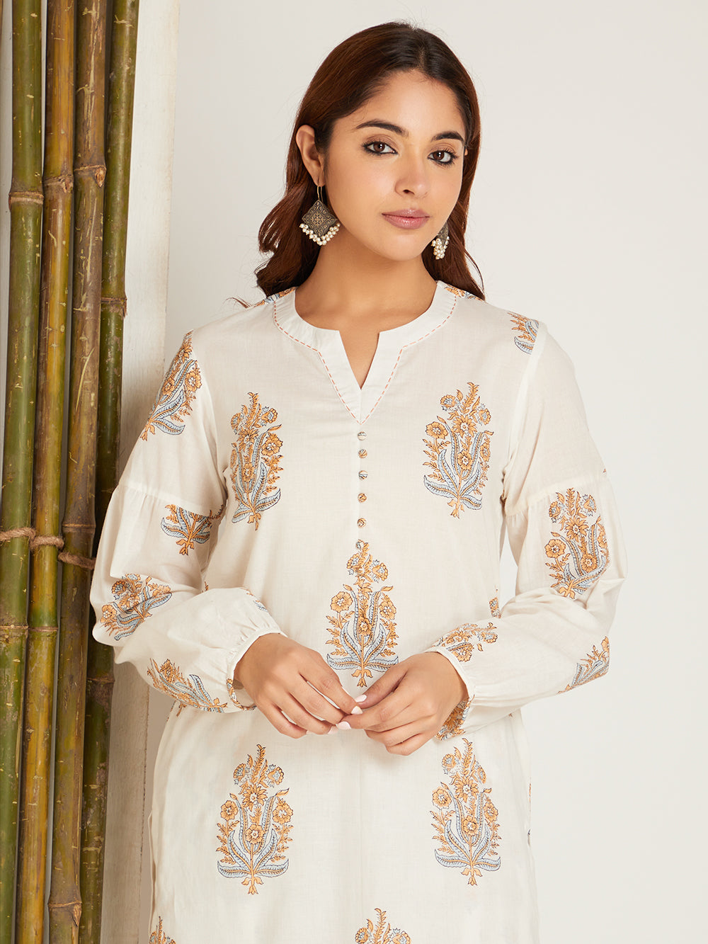 Mustard Yellow Cotton Block Printed Kurta