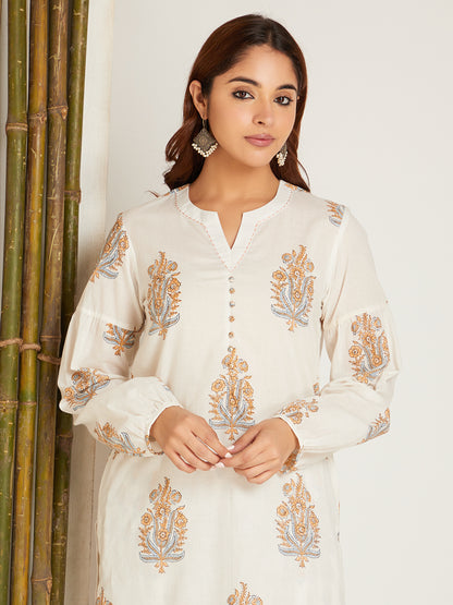 Mustard Yellow Cotton Block Printed Kurta