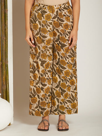 Brown Block Printed Cotton Pants