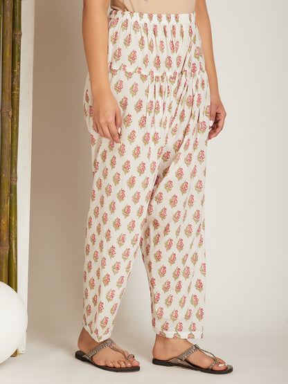 Off White Block Printed Kurta with Salwar