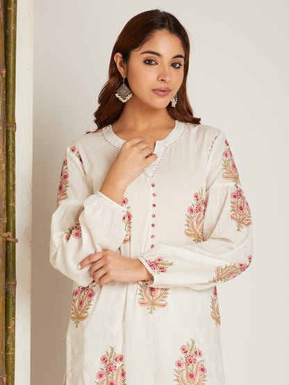 Off White Block Printed Kurta with Salwar