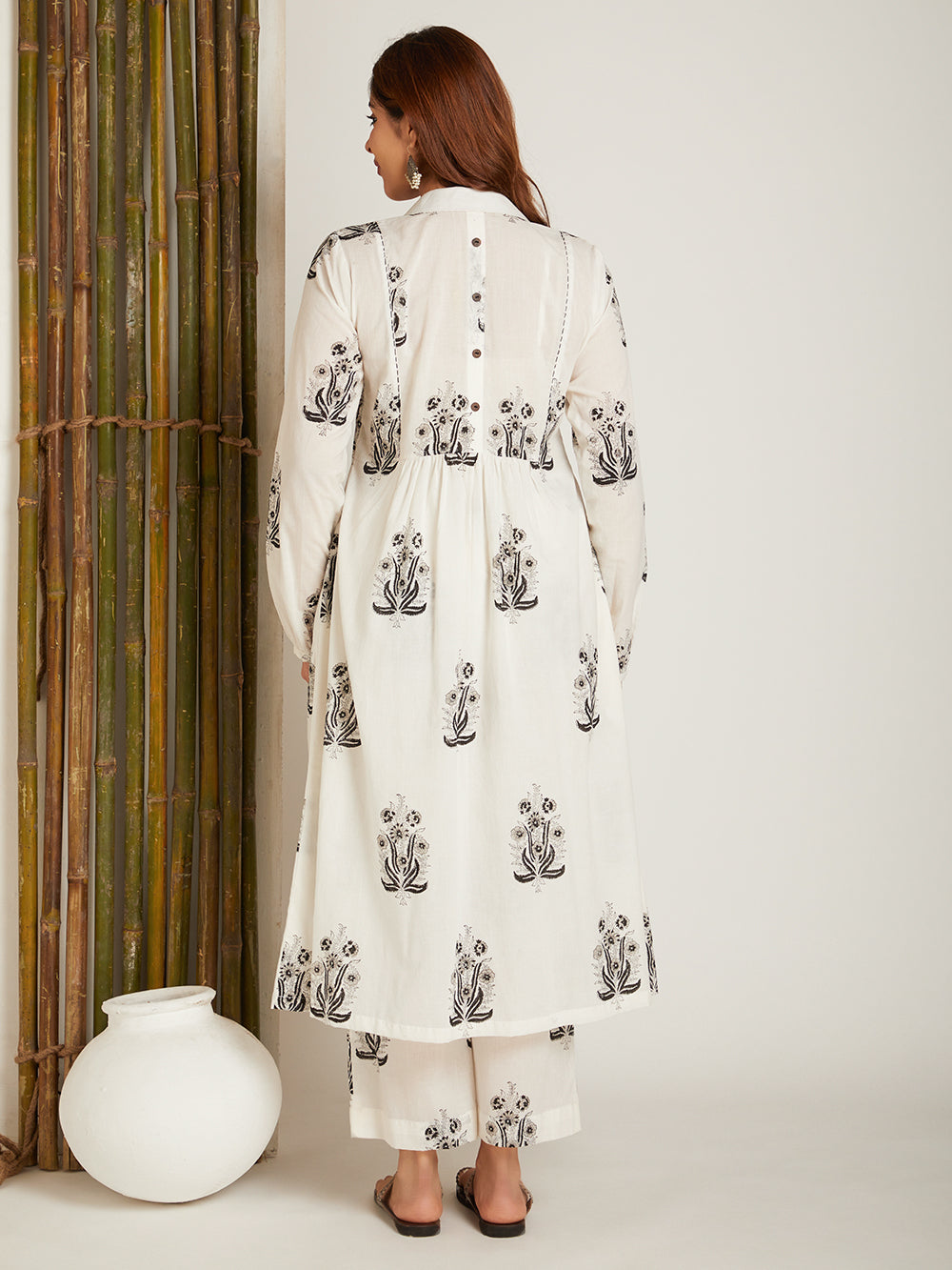 Block Printed A-line Kurta & Pant with Pintuck Detailing