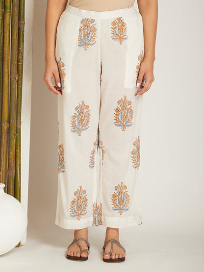 Block Printed A-line Kurta & Pant with Pintuck Detailing
