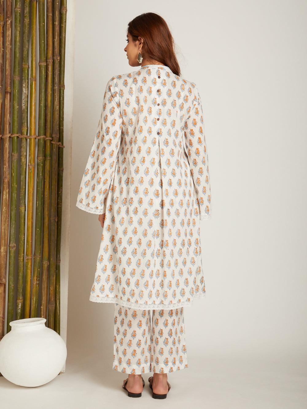 Multi Block Printed A-Line High & Low Hem Kurta with Lace Detailing