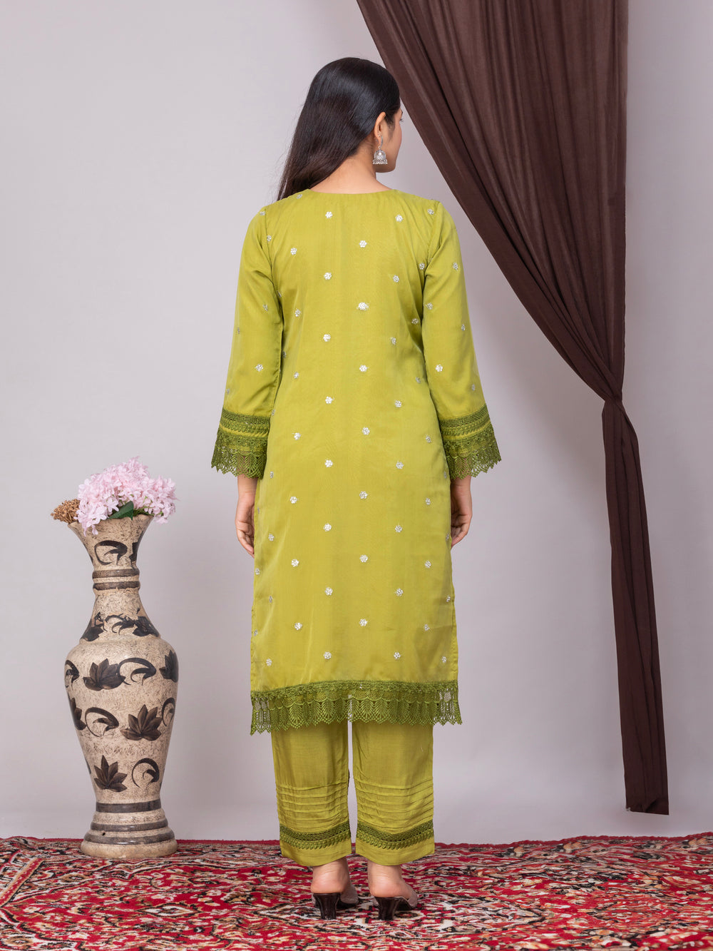 Green Tabby Silk Co-Ord Set of 2