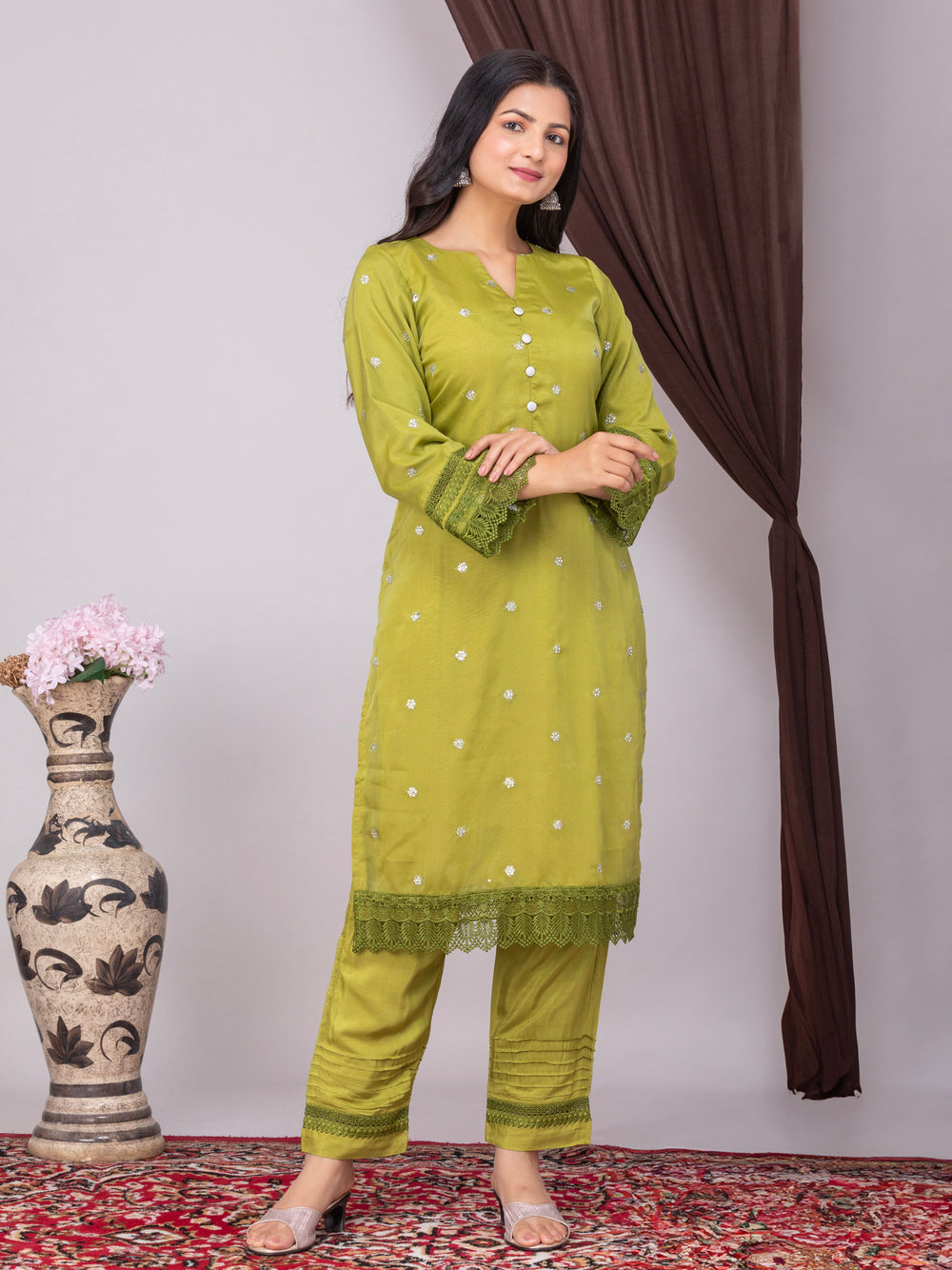 Green Tabby Silk Co-Ord Set of 2