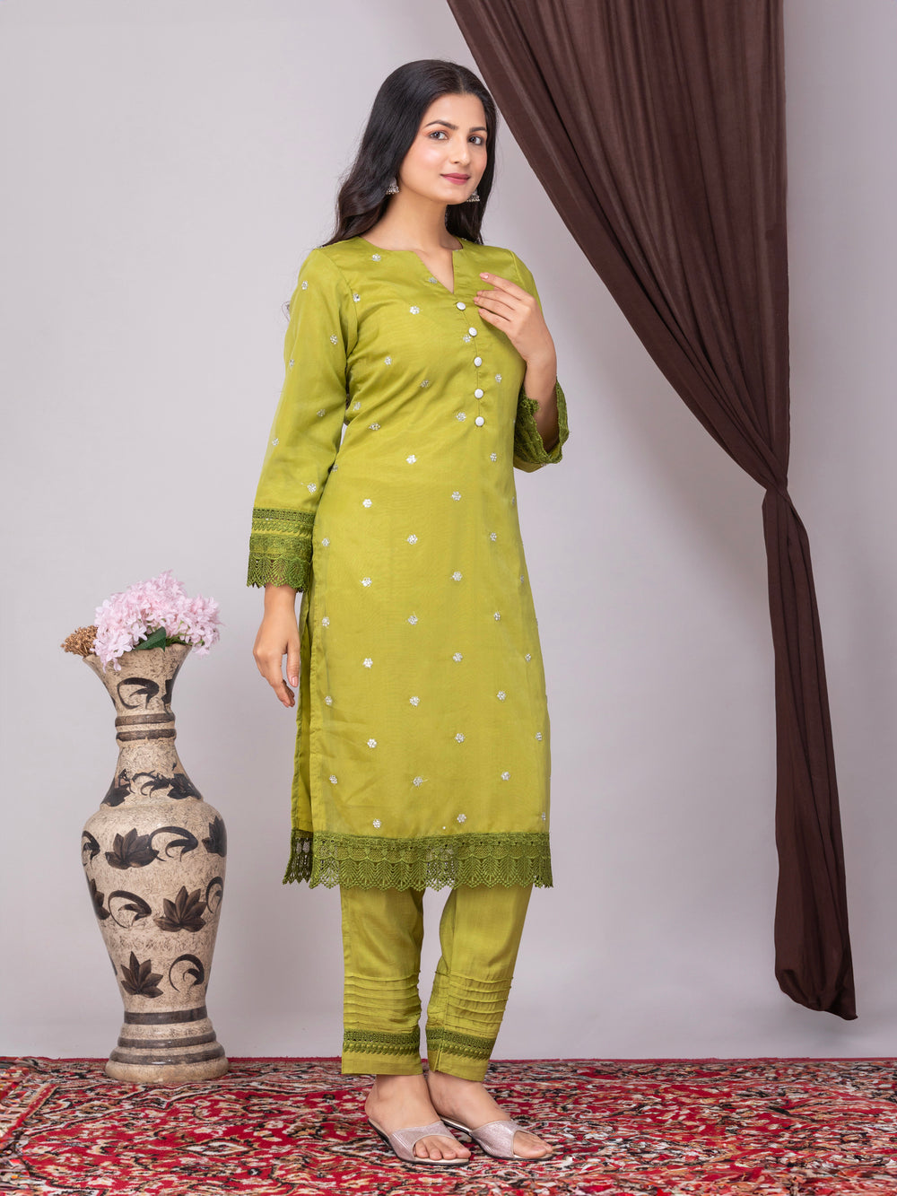 Green Tabby Silk Co-Ord Set of 2