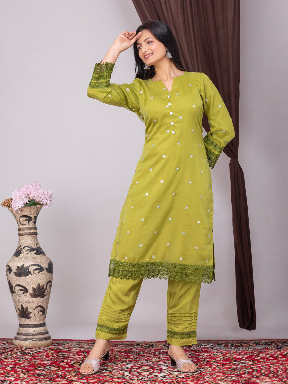 Green Tabby Silk Co-Ord Set of 2