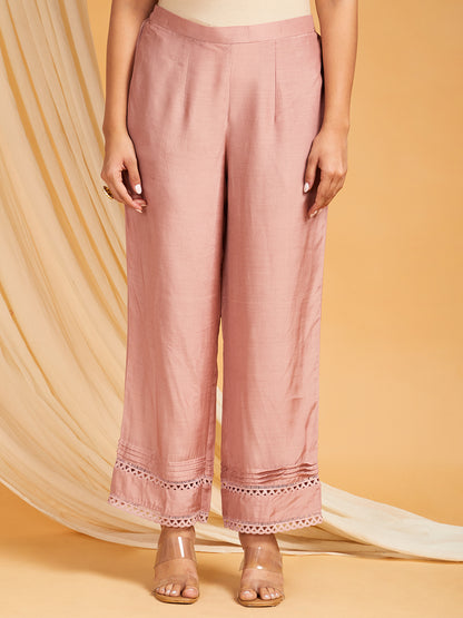 Old Rose Pink A-Line Cotton Silk Kurta with Small Slit