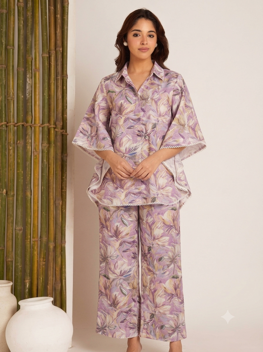 Women’s Lavender Floral Print Kaftan Co-Ord Set