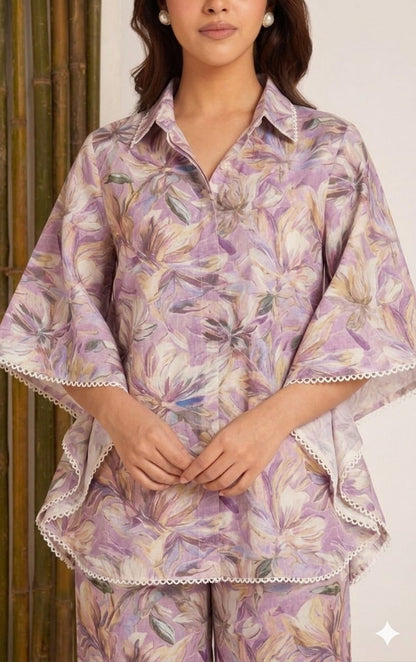 Women’s Lavender Floral Print Kaftan Co-Ord Set
