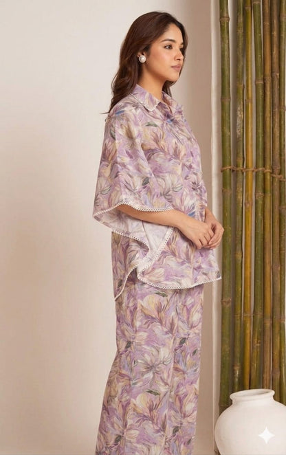 Women’s Lavender Floral Print Kaftan Co-Ord Set