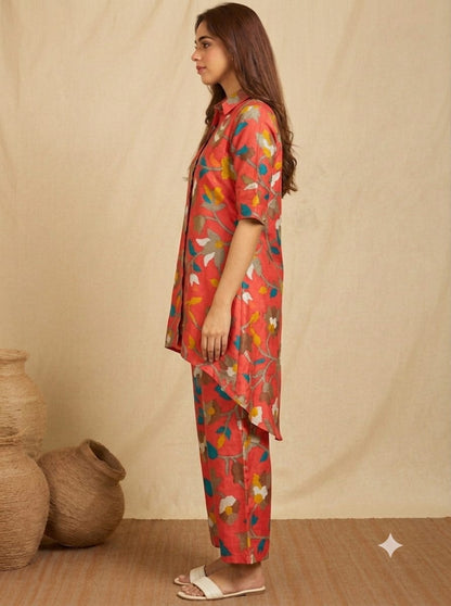 Red Floral High-Low Co-ord Set
