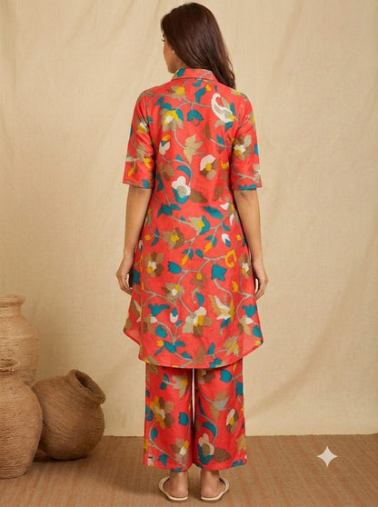 Red Floral High-Low Co-ord Set