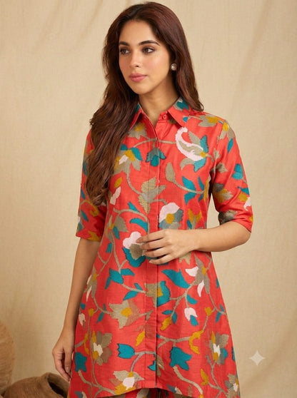 Red Floral High-Low Co-ord Set