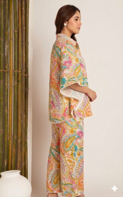 Women’s Multicolor Paisley Print Kaftan Co-Ord Set