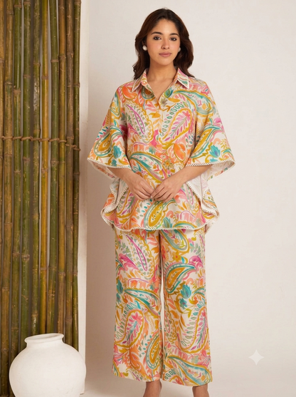 Women’s Multicolor Paisley Print Kaftan Co-Ord Set