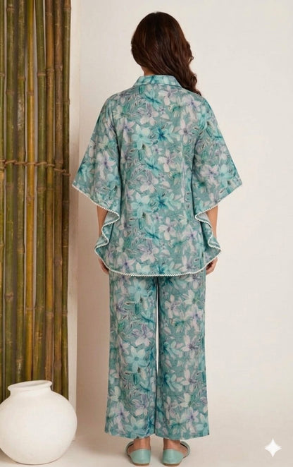 Women’s Sage Green Floral Print Kaftan Co-Ord Set