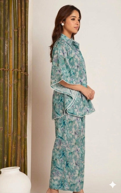 Women’s Sage Green Floral Print Kaftan Co-Ord Set