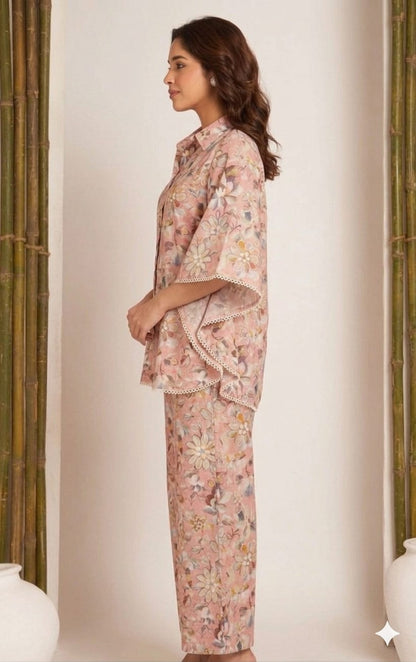 Women’s Blush Pink Floral Print Kaftan Co-Ord Set