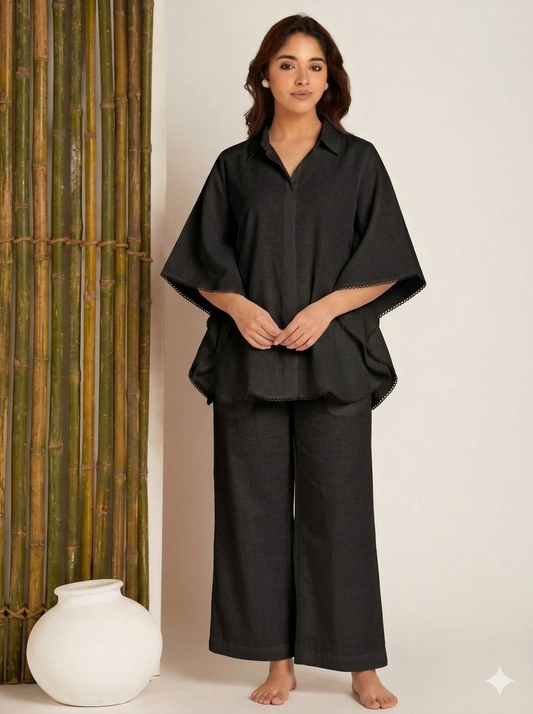Women’s Solid Black Kaftan Co-Ord Set